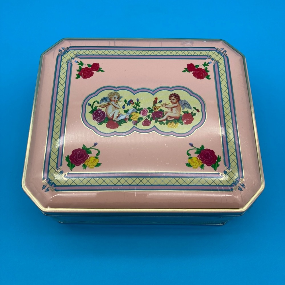 Vintage 1990 Avon Canada Cherub Angel Pink Floral Tin Sealed New Old Stock